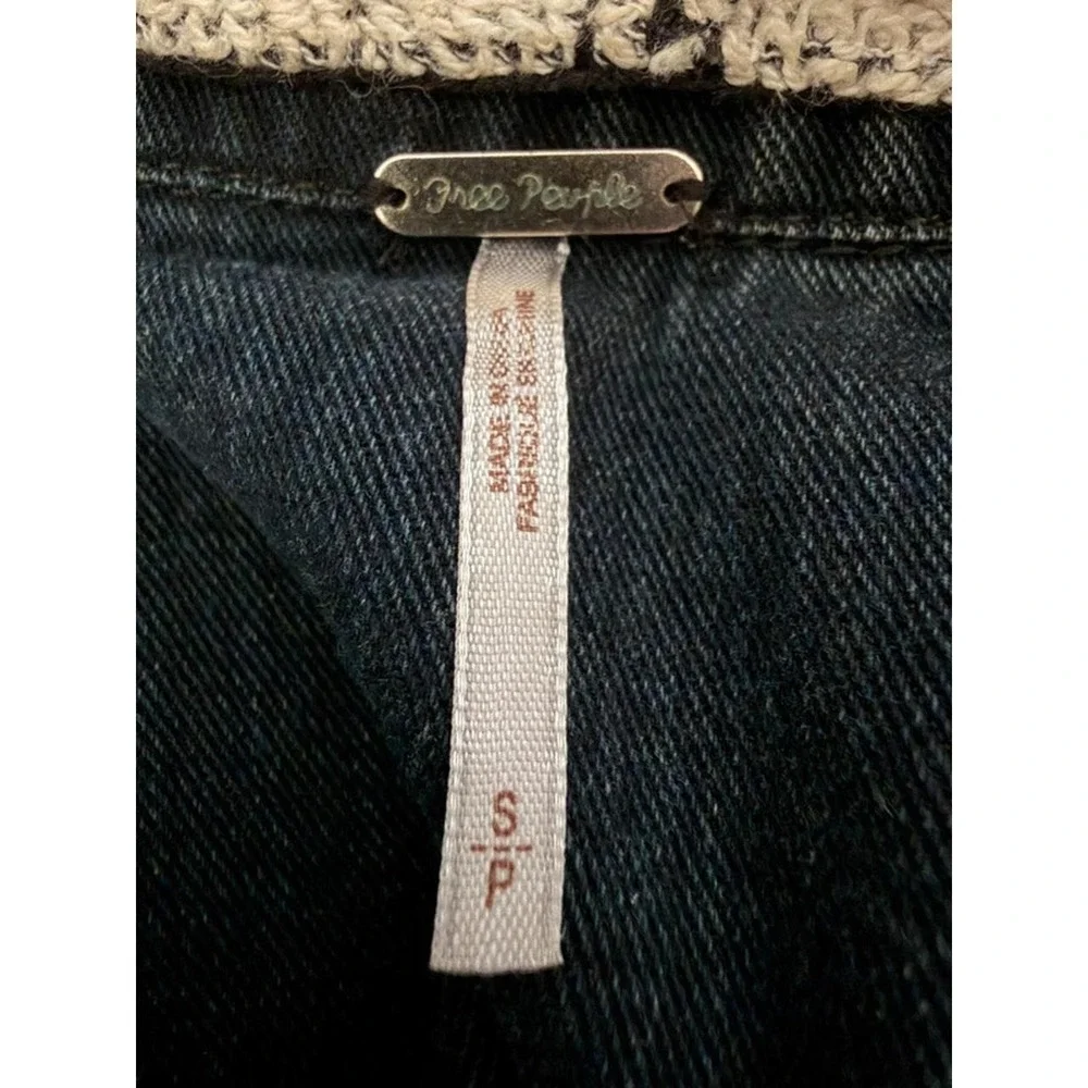 Free People Denim Jacket Hoodie Small Blue Distressed Knit Sleeve Boho Y2K
